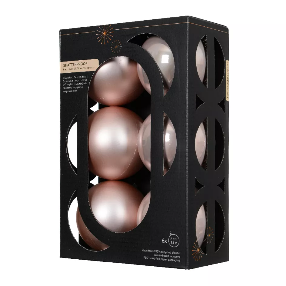 Boite a 6 Boules polystyrene dia8cm rose poudre ARAVIS (EMBALLAGE 100% RECYCLE certifié fsc)