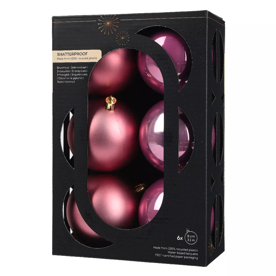 Boite a 6 Boules polystyrene dia8cm rose pale ARAVIS (EMBALLAGE 100% RECYCLE certifié fsc)