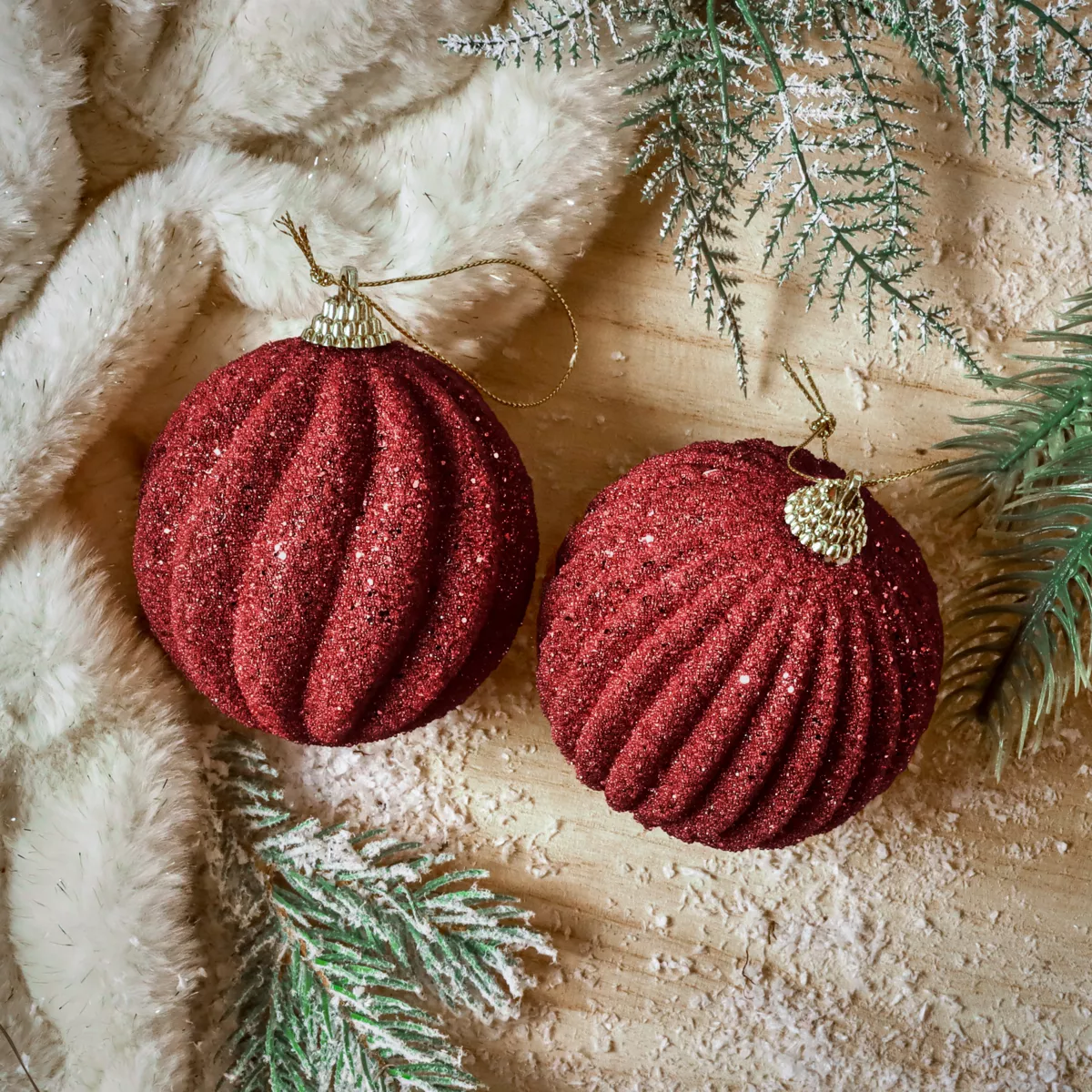 Set di 12 palline di Natale (D80 mm) Riflesso d'oro Bordeaux