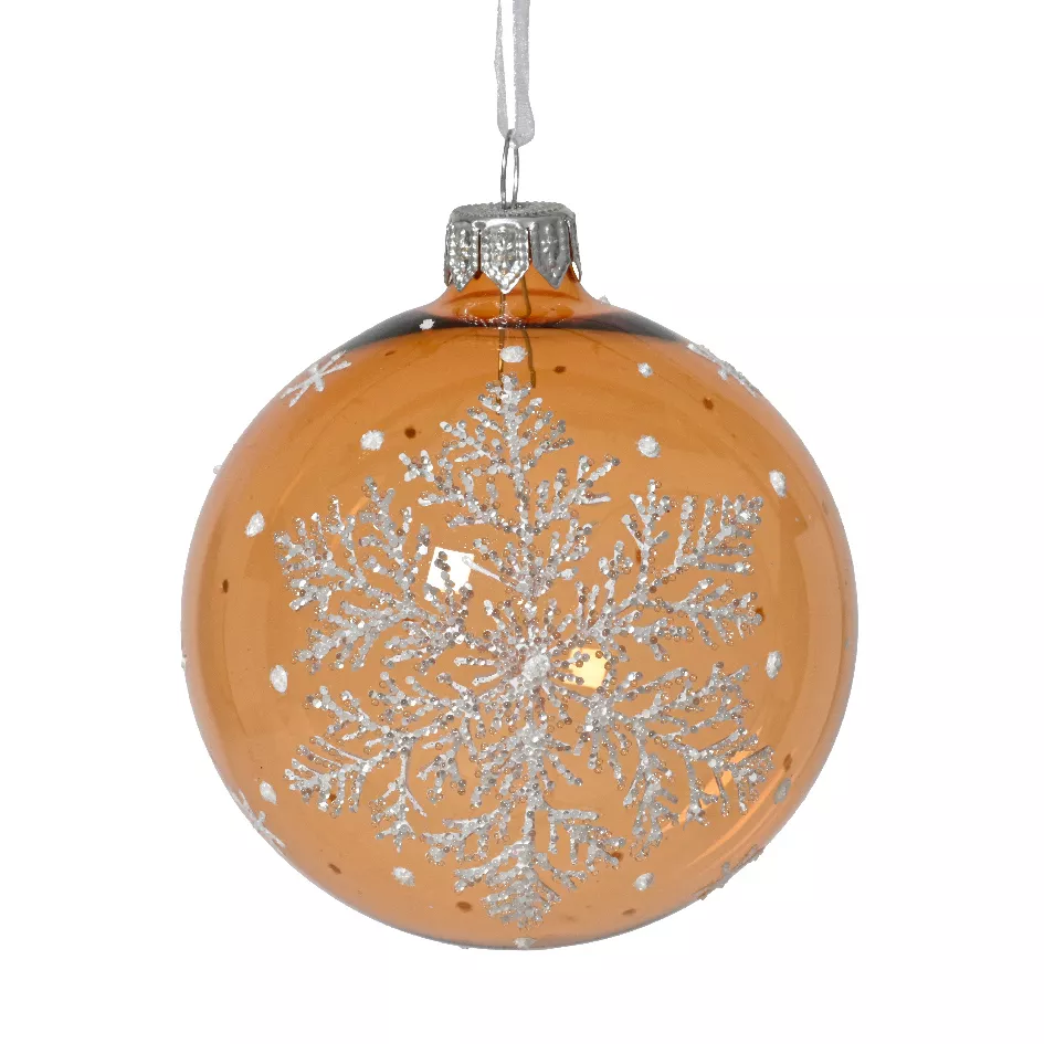 Set di 6 palline di Natale in vetro (D80 mm) Fiocco di neve fatato Cognac