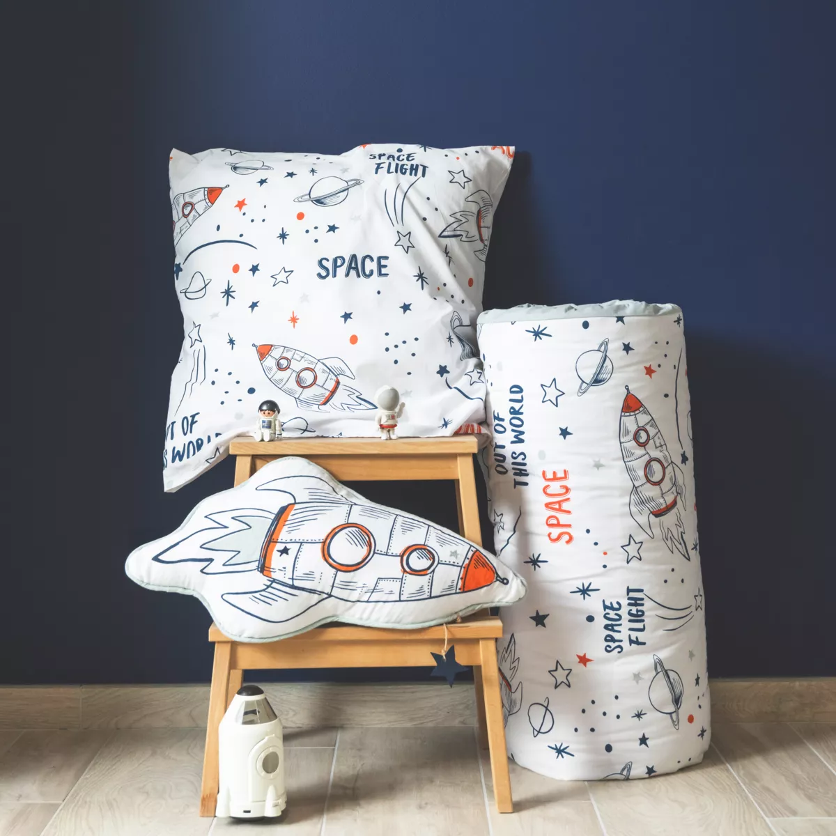 Funda nórdica y dos fundas de almohada infantil de algodón (200 x 200 cm) Galaxia Blanca