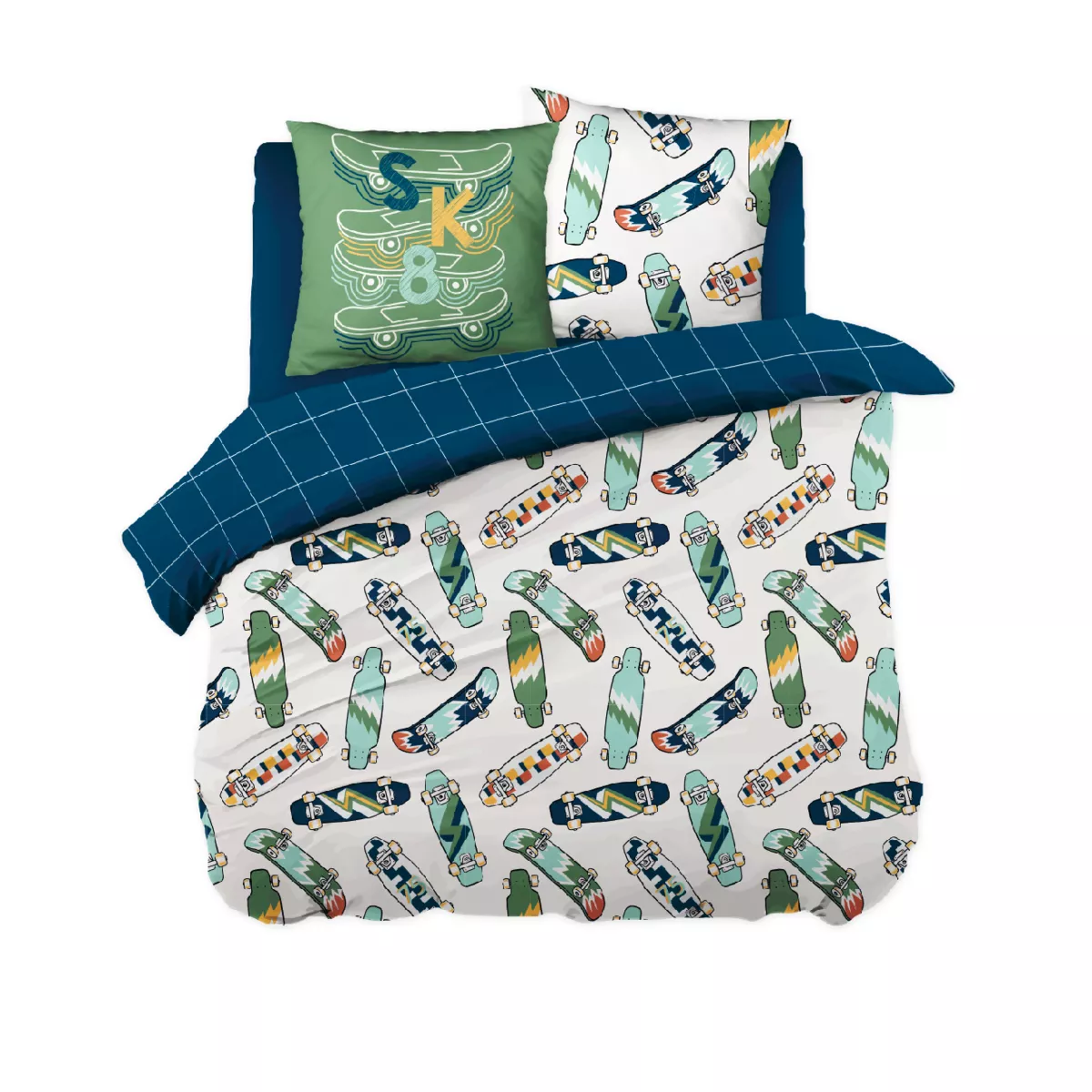 Set copripiumino e due federe per bambini in cotone (240 x 220 cm) California Blu