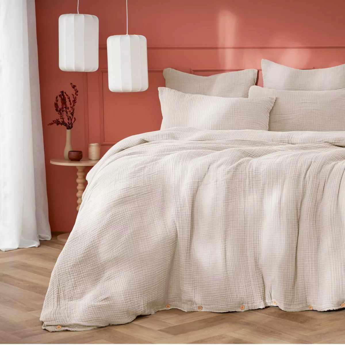 Housse de couette quadruple gaze de coton (280 x 240 cm) Victoria x Gaïa Beige pampa