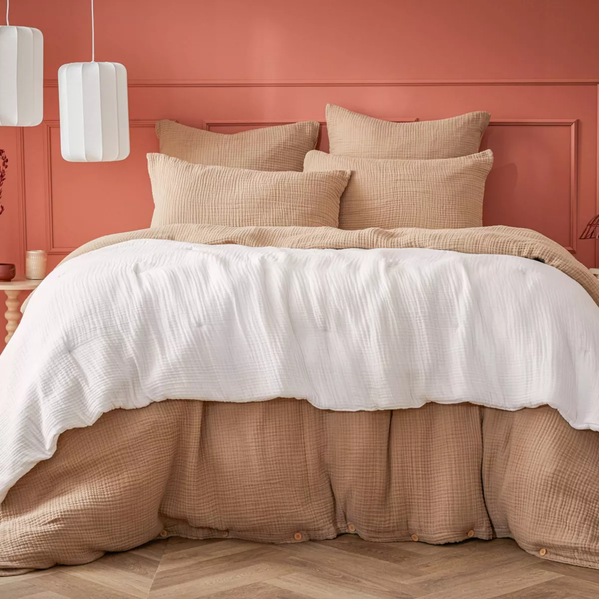 Edredón de gasa de algodón cuádruple (90 x 220 cm) Victoria x Gaïa Blanco chantilly