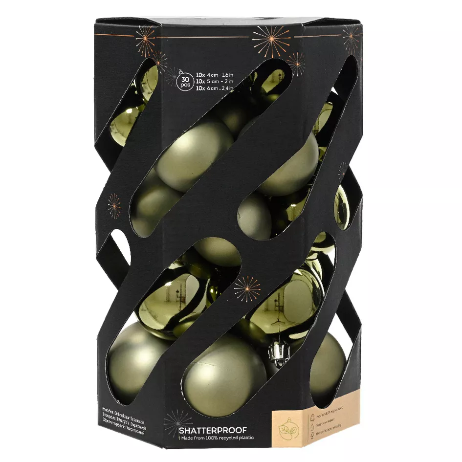 BOITE DE 30  Boules polystyrene dia6cm vert romarin ARAVIS (EMBALLAGE 100% RECYCLE certifié fsc)