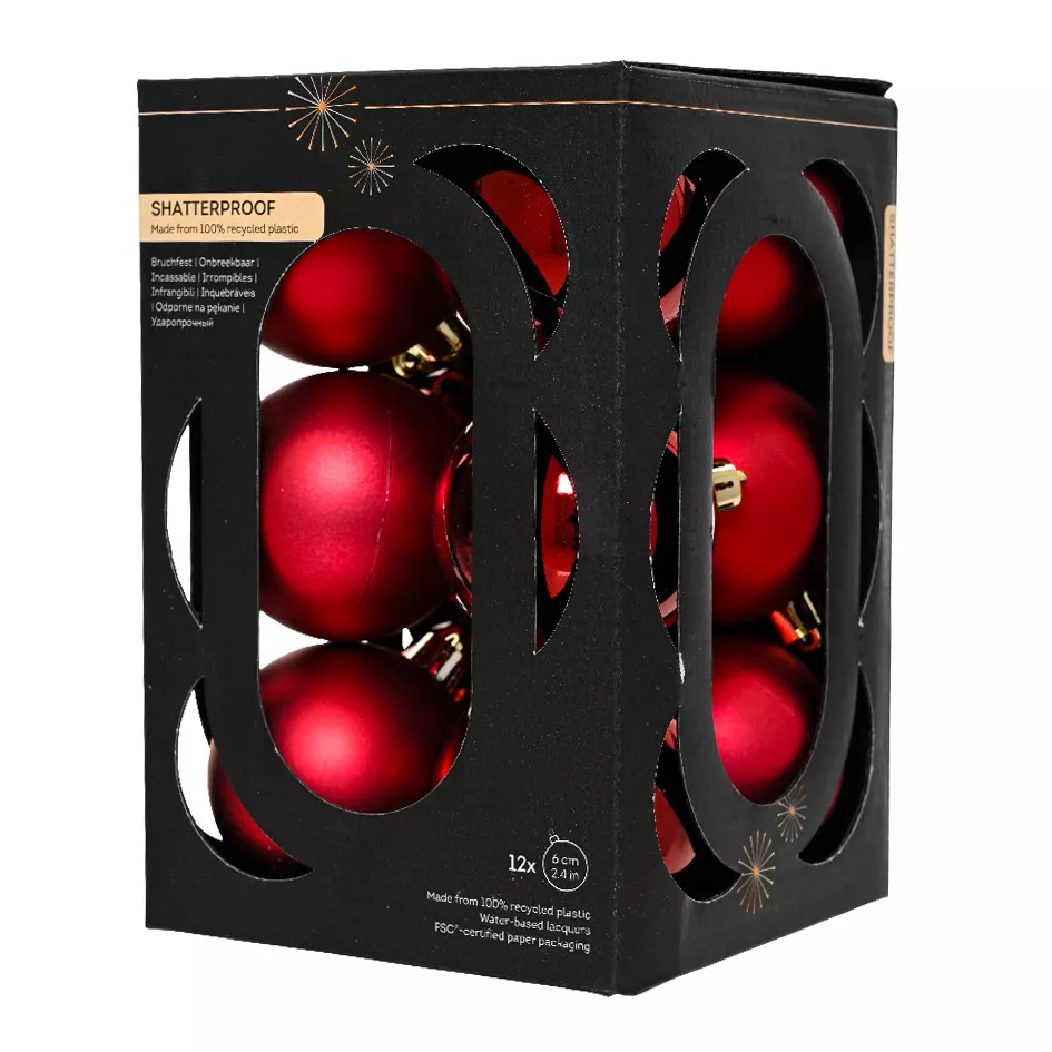 Boite de 12 Boules polystyrene dia6cm bordeaux ARAVIS (EMBALLAGE 100% RECYCLE certifié fsc)