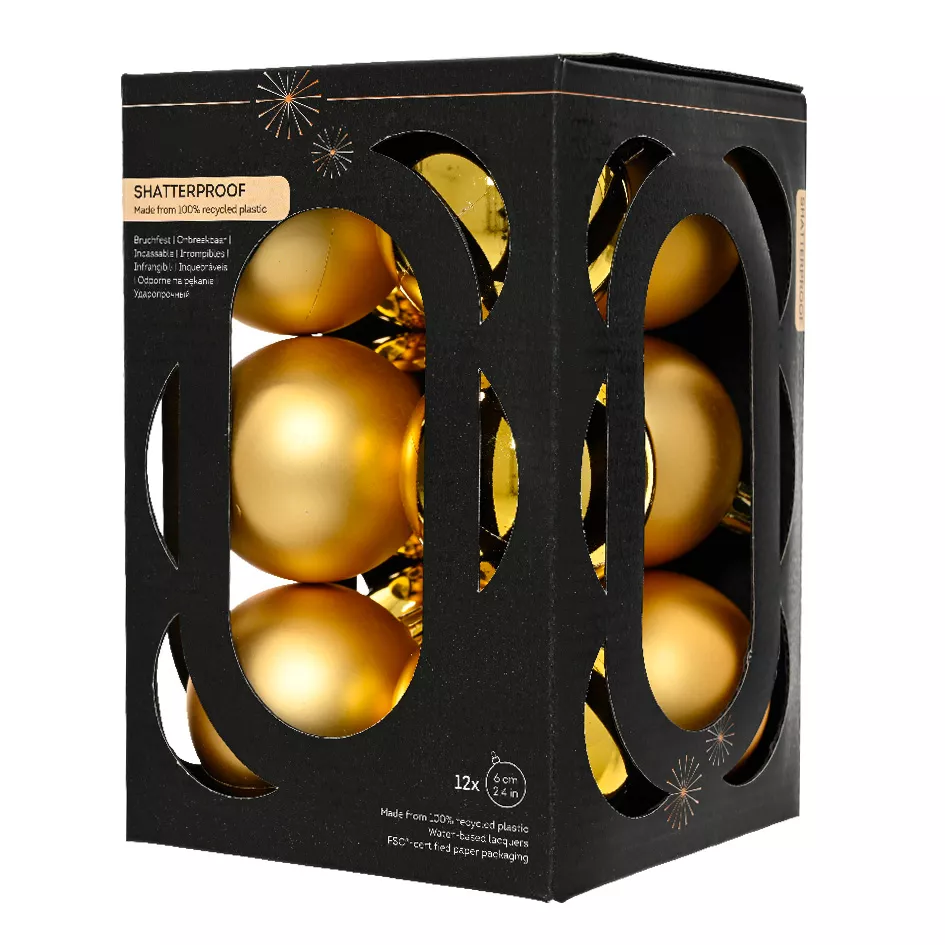 Boite de 12 Boules polystyrene dia6cm or ARAVIS (EMBALLAGE 100% RECYCLE certifié fsc)