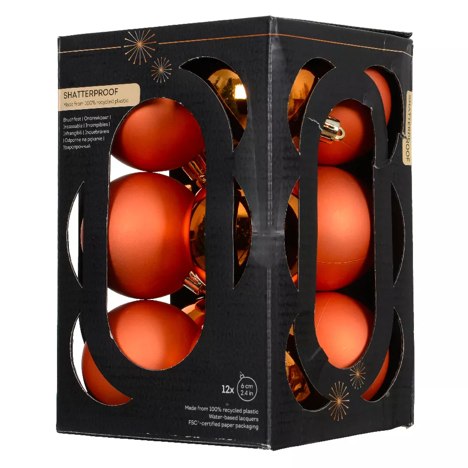 Boite de 12 Boules polystyrene dia6cm warm orange ARAVIS (EMBALLAGE 100% RECYCLE certifié fsc)