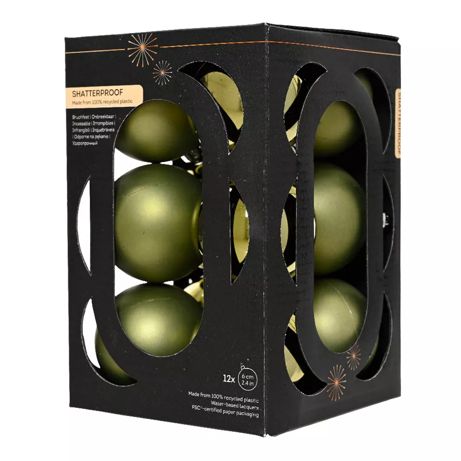 Boite de 12 Boules polystyrene dia6cm vert romarin ARAVIS (EMBALLAGE 100% RECYCLE certifié fsc)