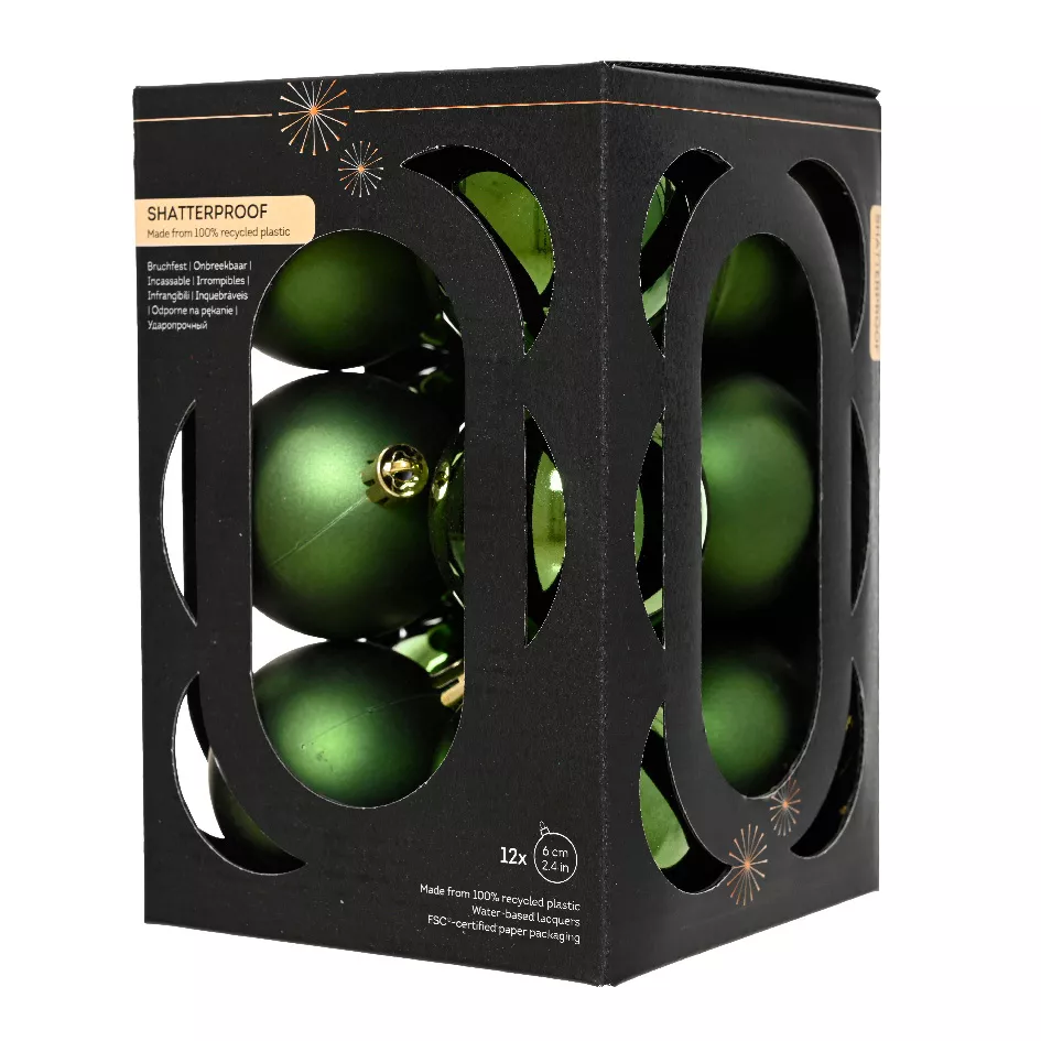 Boite de 12 Boules polystyrene dia6cm vert pin ARAVIS (EMBALLAGE 100% RECYCLE certifié fsc)