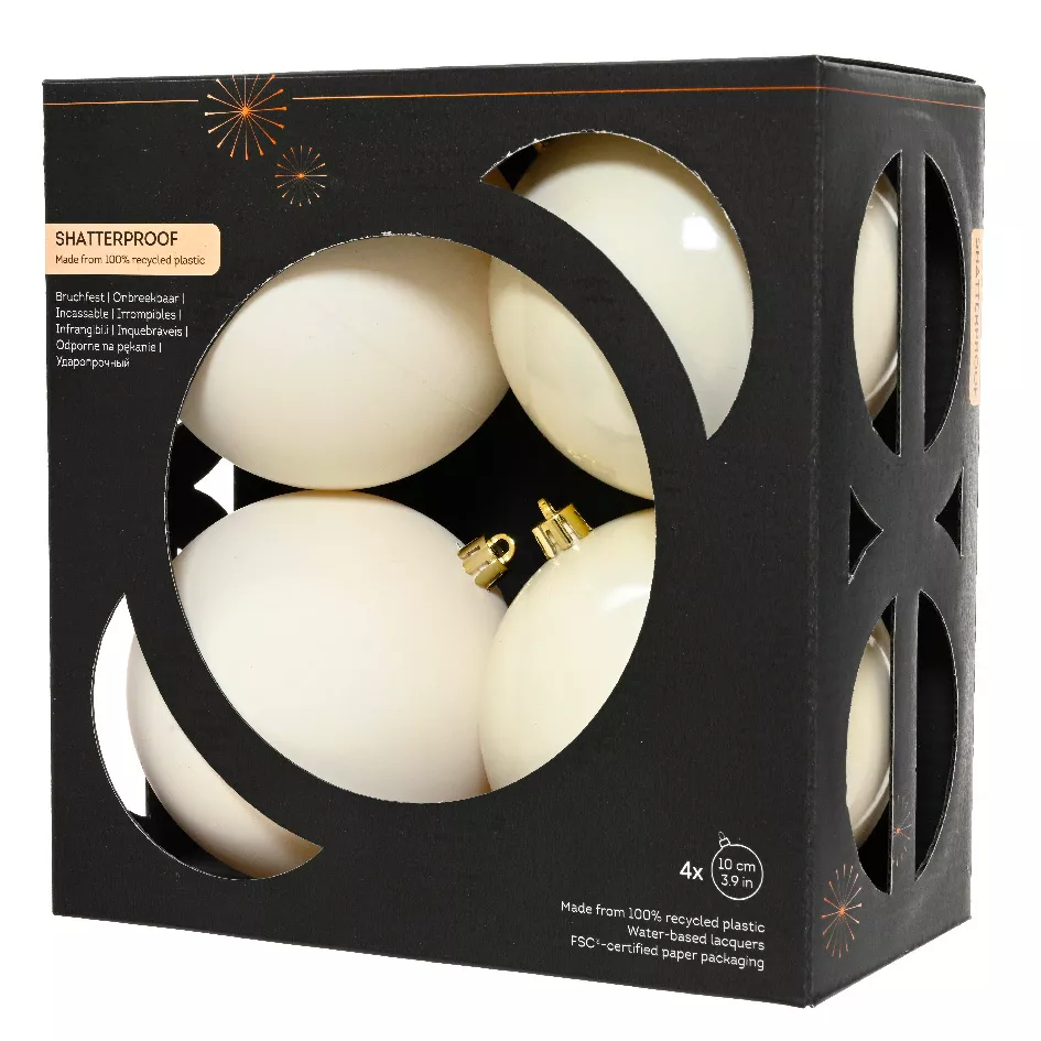 Boite a 4 Boules polystyrene dia10cm blanc laine ARAVIS (EMBALLAGE 100% RECYCLE certifié fsc)