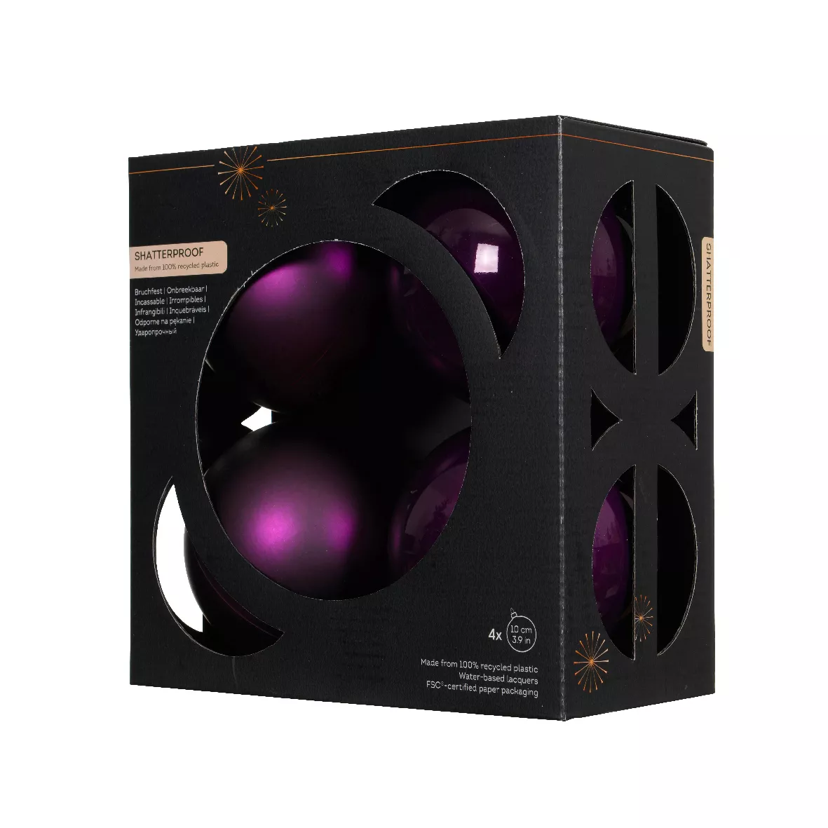 Boite a 4 Boules polystyrene dia10cm figue ARAVIS (EMBALLAGE 100% RECYCLE certifié fsc)