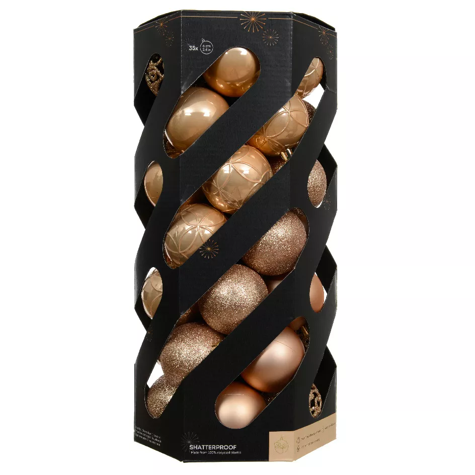 Set von 35 Weihnachtskugeln (D60 mm) Aravis Mix Pfirsich