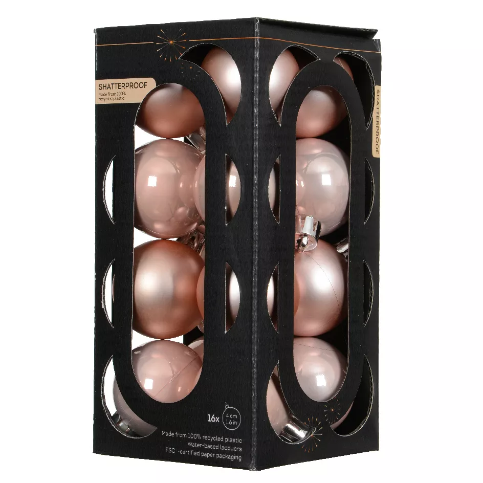 BOITE DE 16  Boules polystyrene dia4cm rose poudre ARAVIS (EMBALLAGE 100% RECYCLE certifié fsc)
