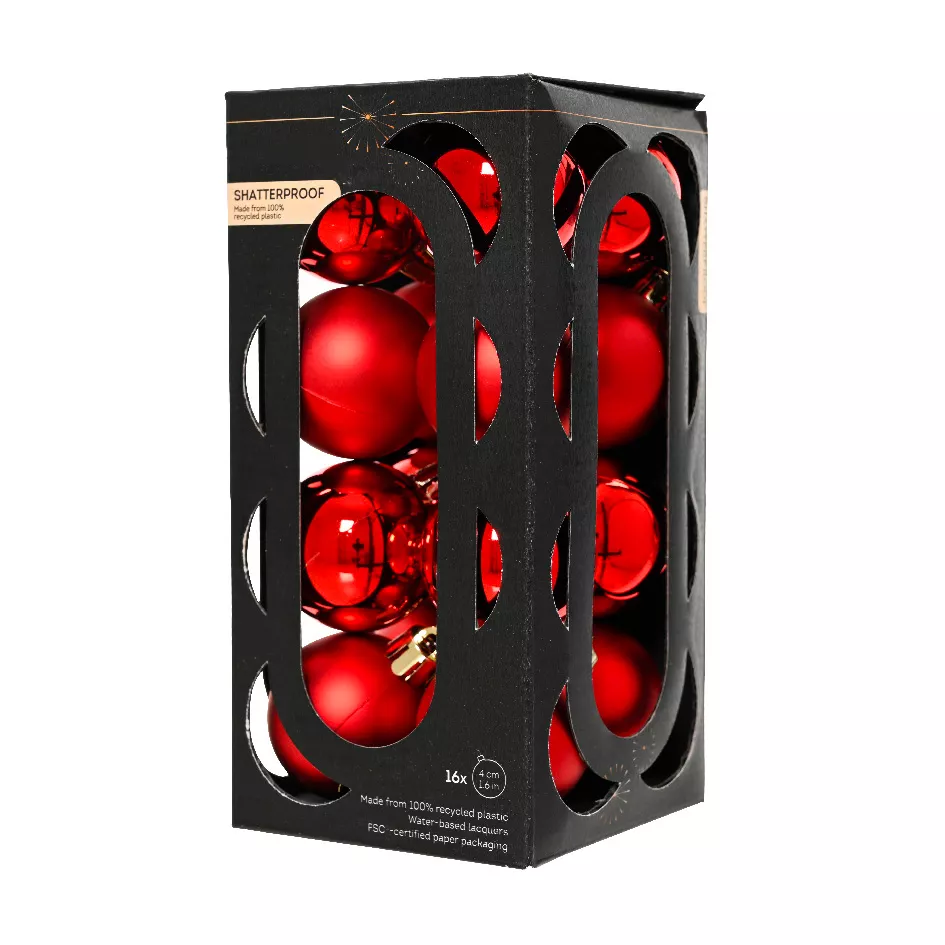 BOITE DE 16  Boules polystyrene dia4cm rouge noel ARAVIS (EMBALLAGE 100% RECYCLE certifié fsc)
