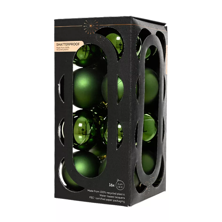 BOITE DE 16  Boules polystyrene dia4cm vert pin ARAVIS (EMBALLAGE 100% RECYCLE certifié fsc)