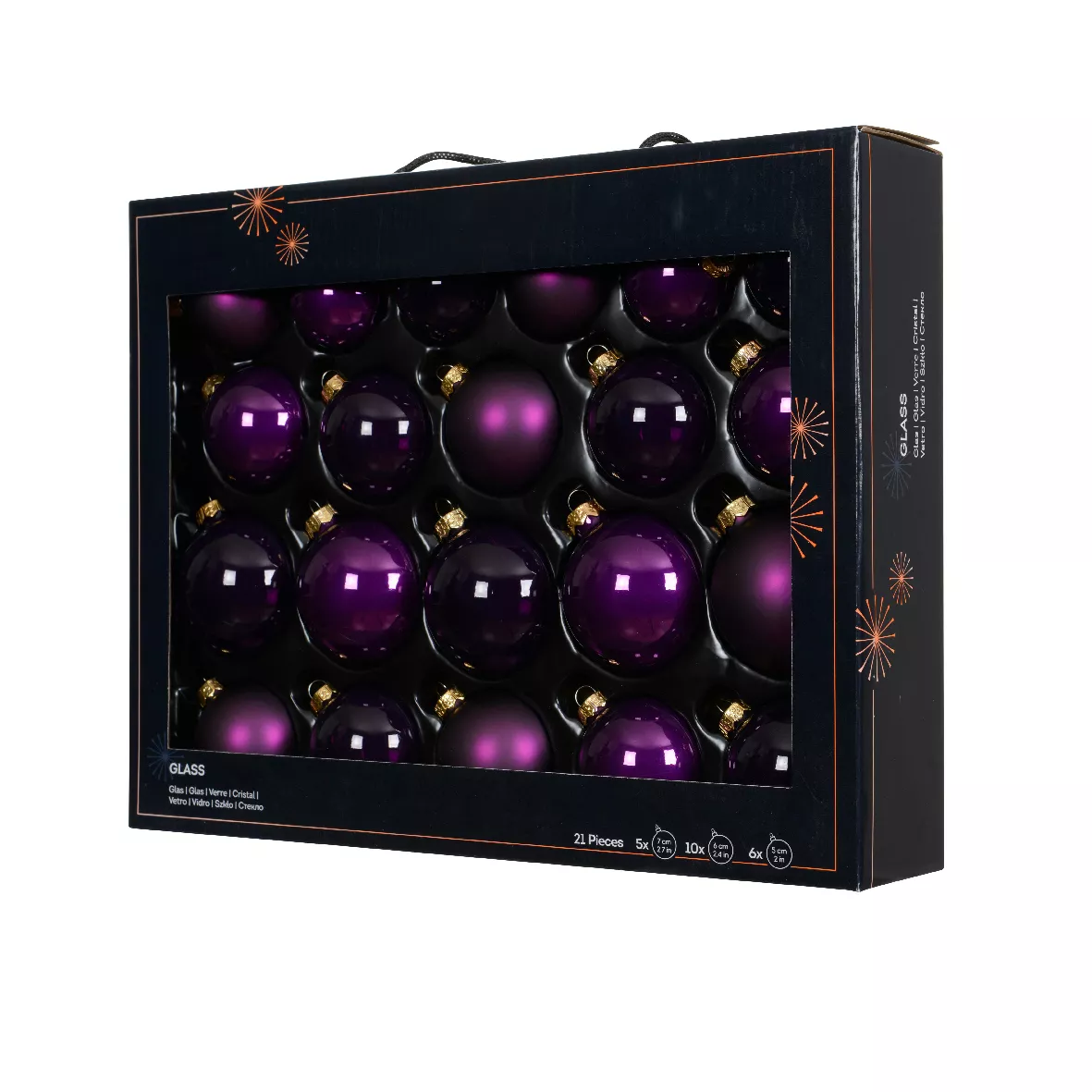 Lot de 21 boules de Noël en verre (D60 à 75 mm) Assorties Cristal Figue