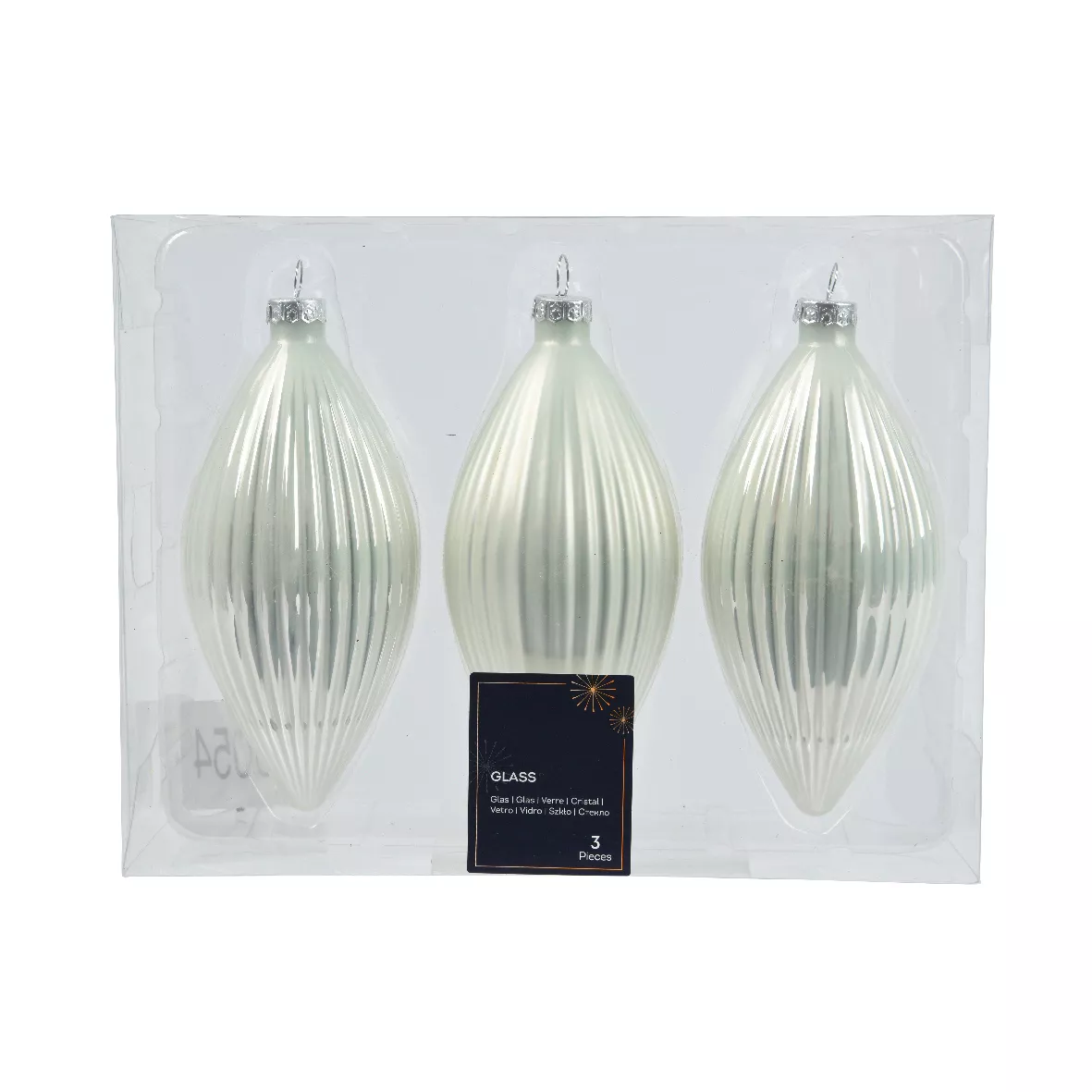 LOT DE 3  Olive verre brillant - mat dia6-H13cm blanc d hiver DONNER LE MEME NOM DE GAMME
