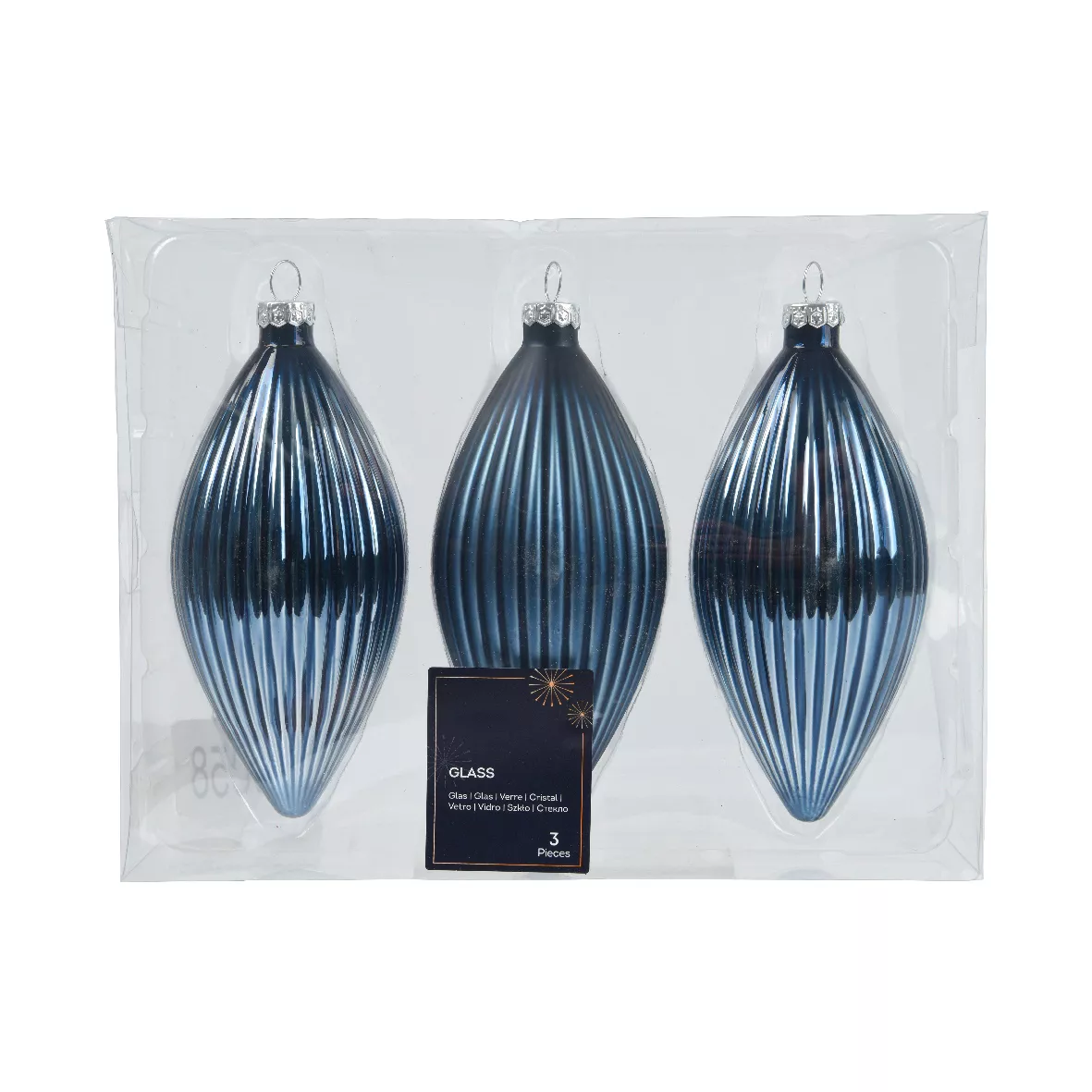 LOT DE 3  Olive verre brillant - mat dia6-H13cm bleu nuit DONNER LE MEME NOM DE GAMME