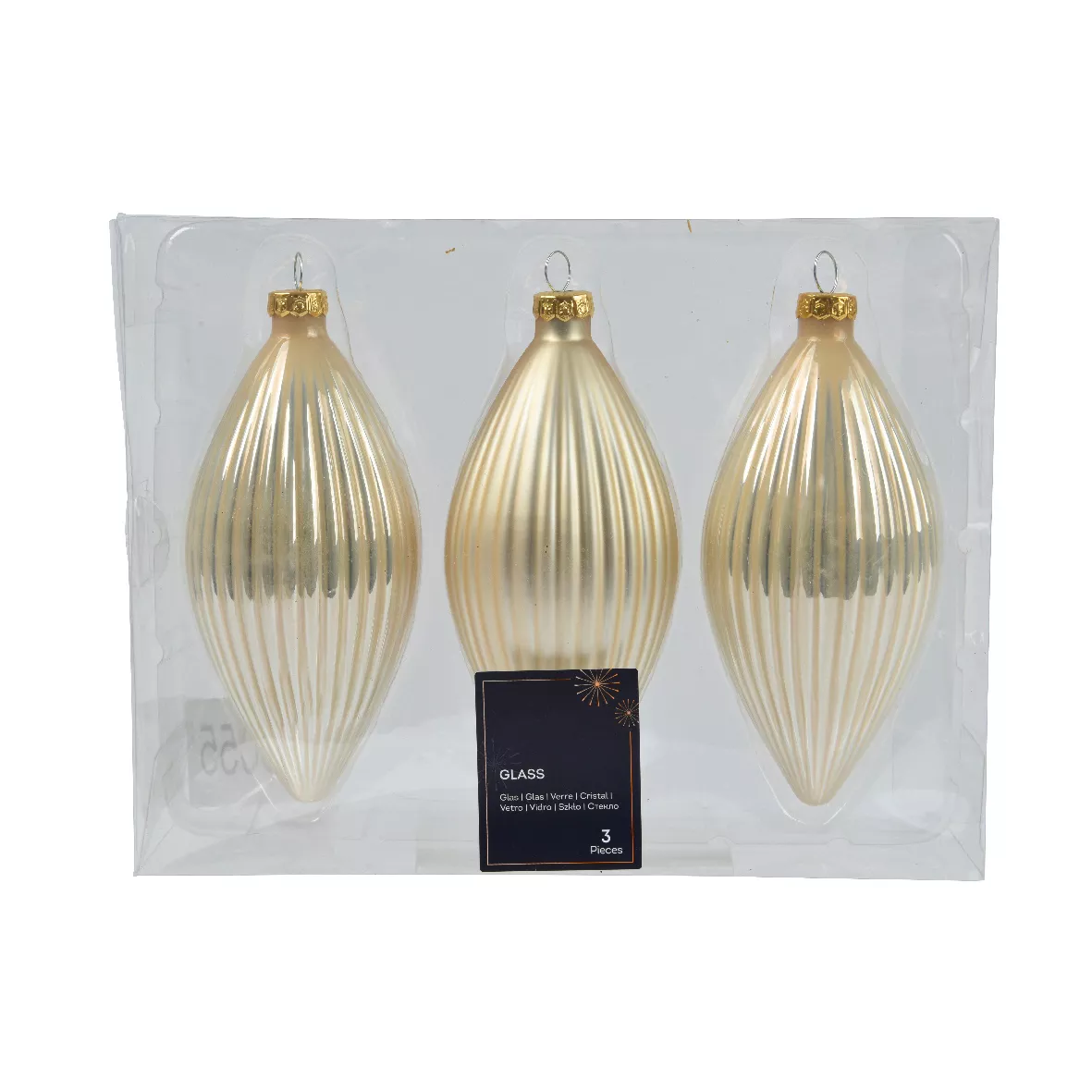 Set di 3 palline di Natale in vetro (D60 mm) Goccia Preziosa Perla