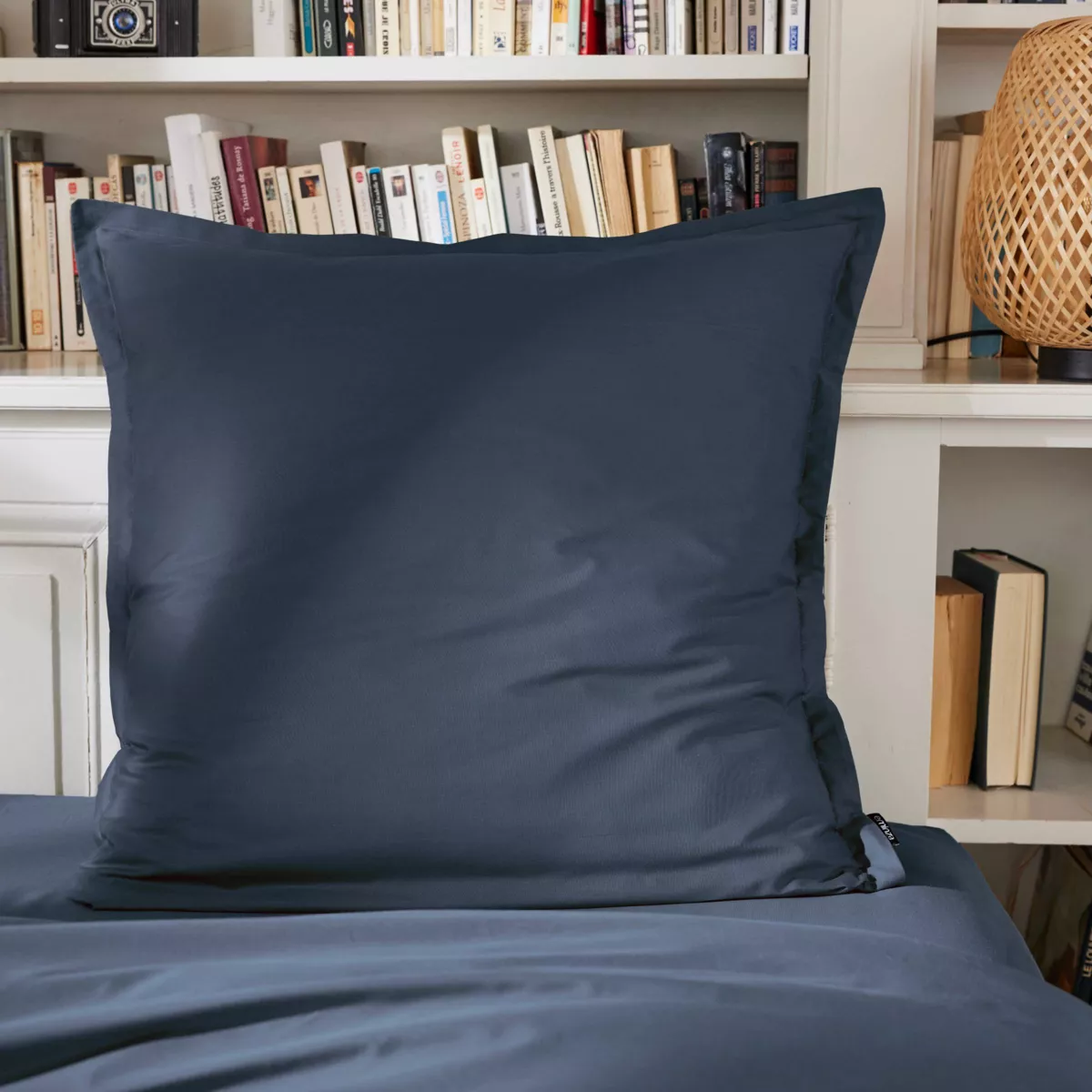 Taie d'oreiller carrée percale de coton (80 x 80 cm) Cali Bleu marine