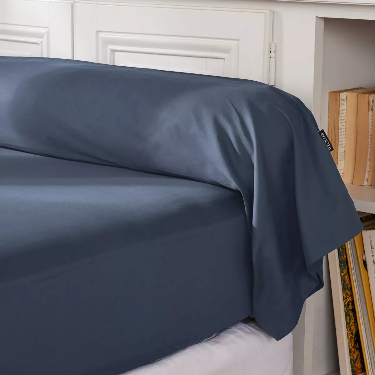 Taie de traversin percale de coton (L185 cm) Cali Bleu marine