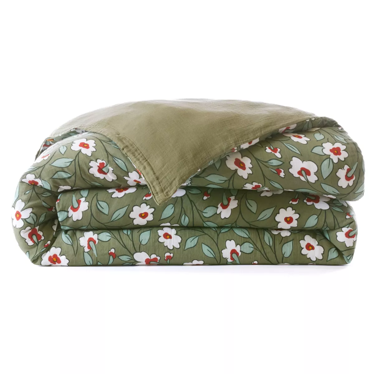 Bettbezug aus Baumwollgaze (240 x 220 cm) Gaïa Margerite Rosmarin-Grün