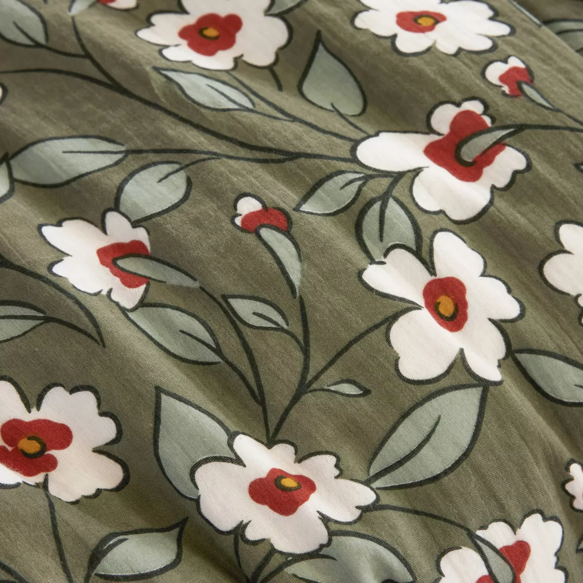 Housse de couette gaze de coton (240 x 220 cm) Gaïa marguerite Vert romarin