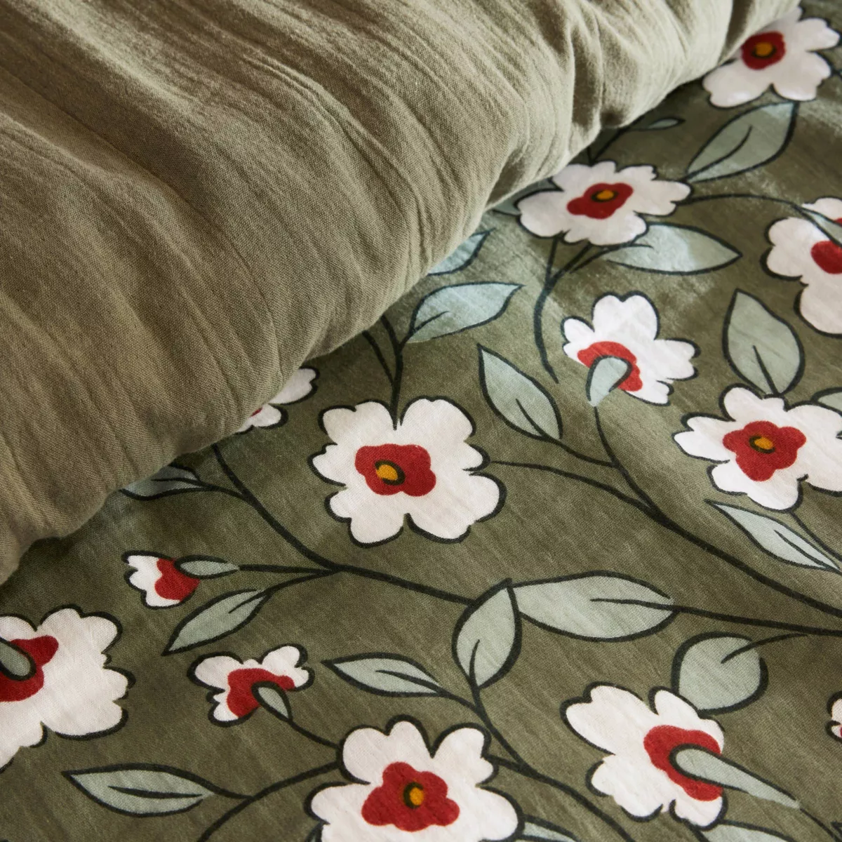 Housse de couette gaze de coton (240 x 220 cm) Gaïa marguerite Vert romarin