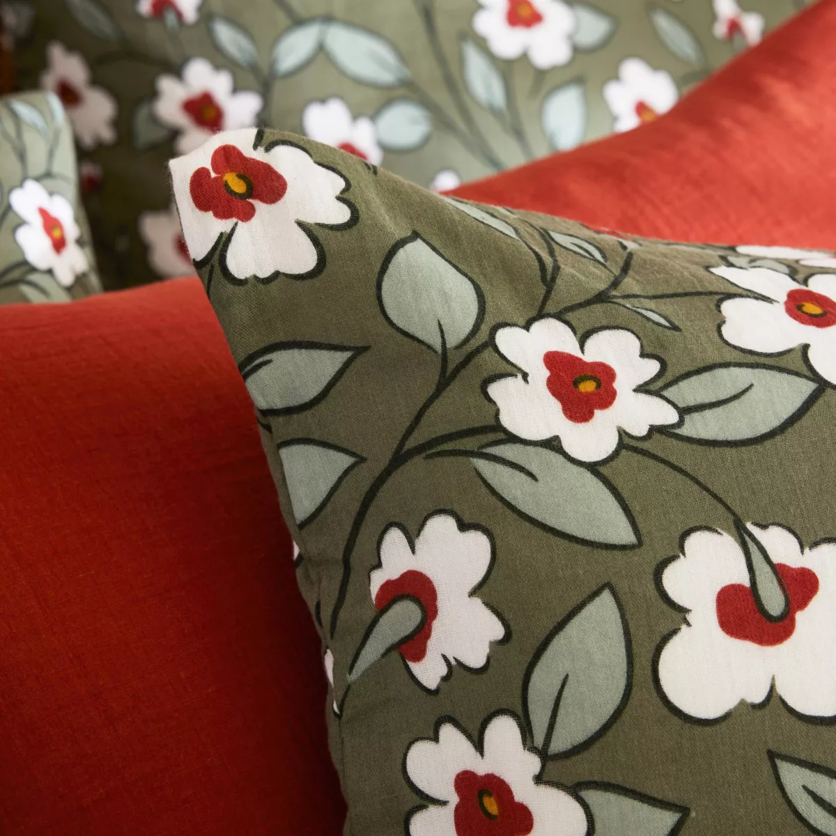 Katoenen gaaskussensloop vierkant (60 x 60 cm) Gaïa margriet Groen rozemarijn