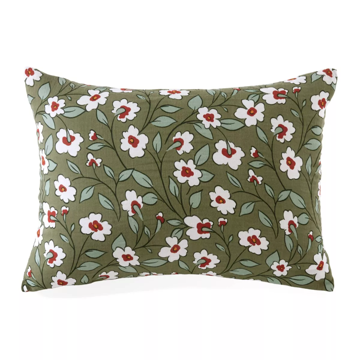 Federa rettangolare in garza di cotone (50 x 70 cm) Gaïa margherita Verde rosmarino