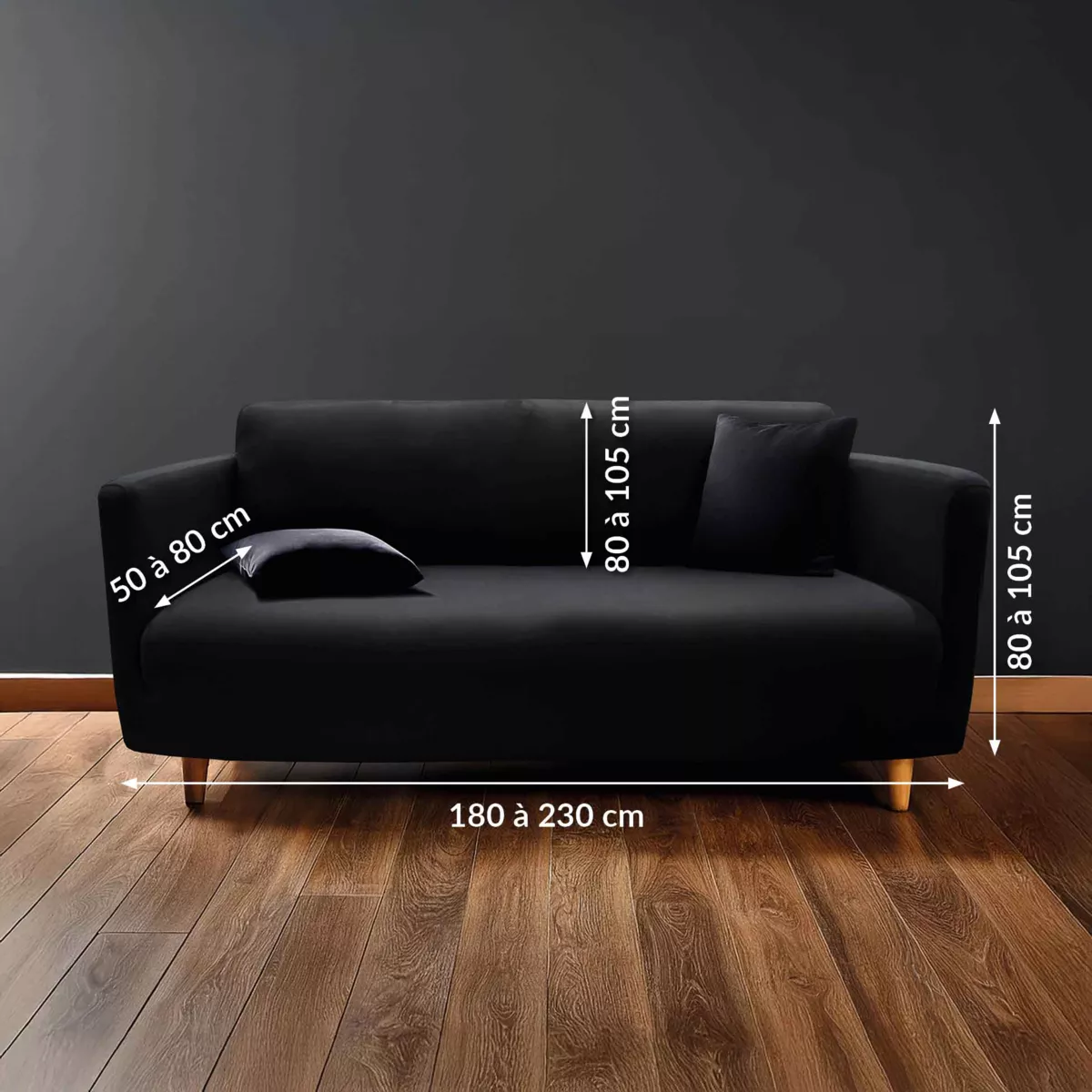 Housse de canapé extensible (225 x 245 cm) Mila Noir