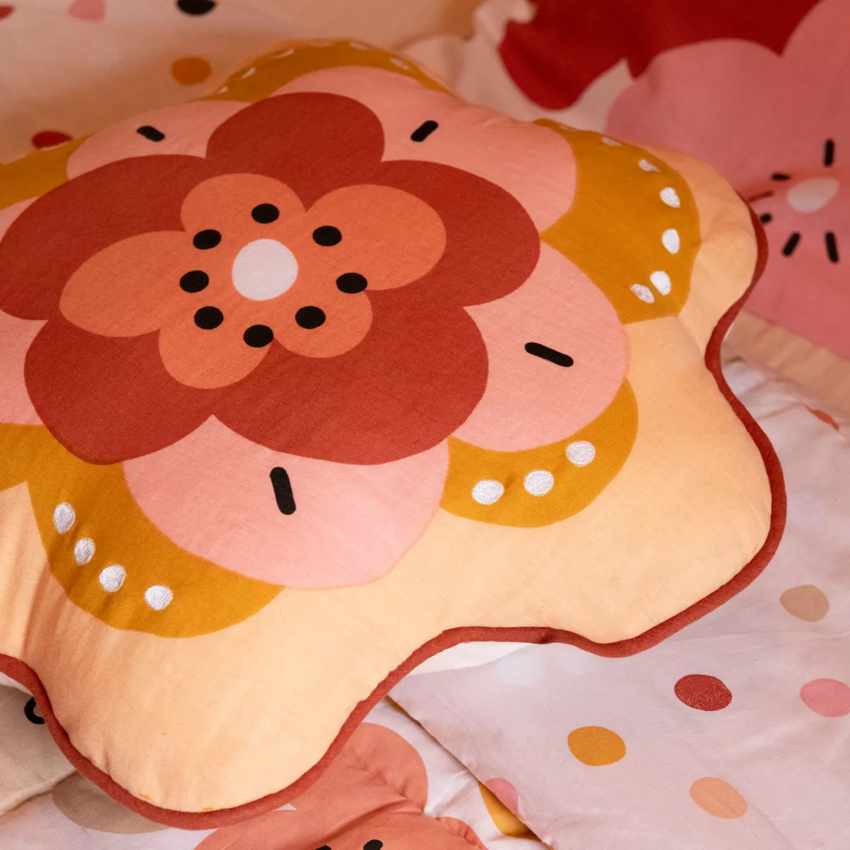 Coussin enfant rond coton (47 x 45 cm) Barbotine Multicolore