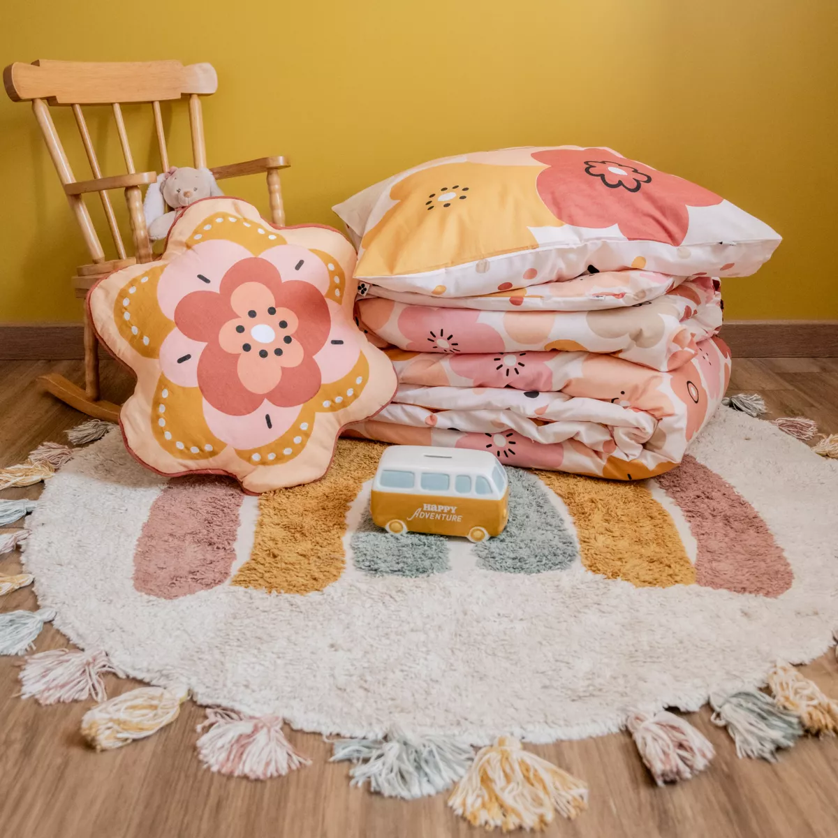 Housse de couette et deux taies enfant coton (240 x 220 cm) Barbotine Multicolore