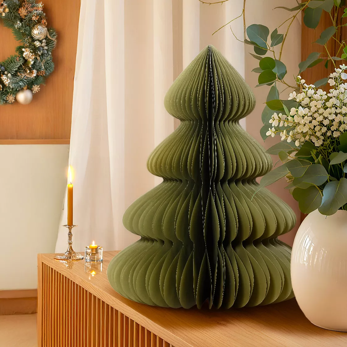Albero di Natale in carta da posizionare (H60 cm) Chiusura Magnetica Verde
