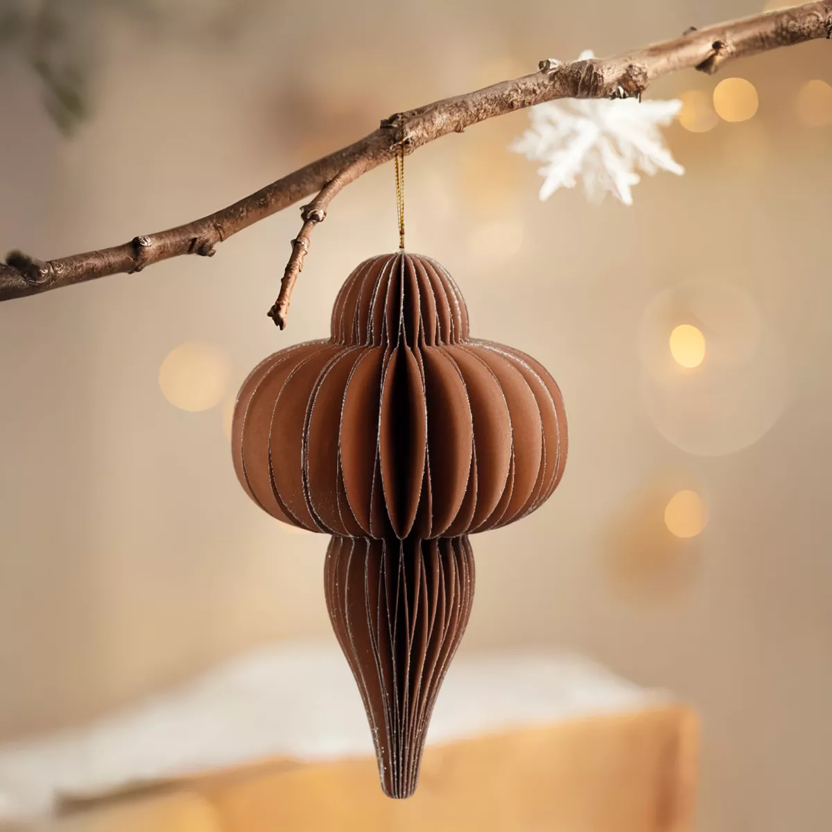 Decorazione natalizia da appendere in carta (H20 cm) con chiusura magnetica Marrone caffè