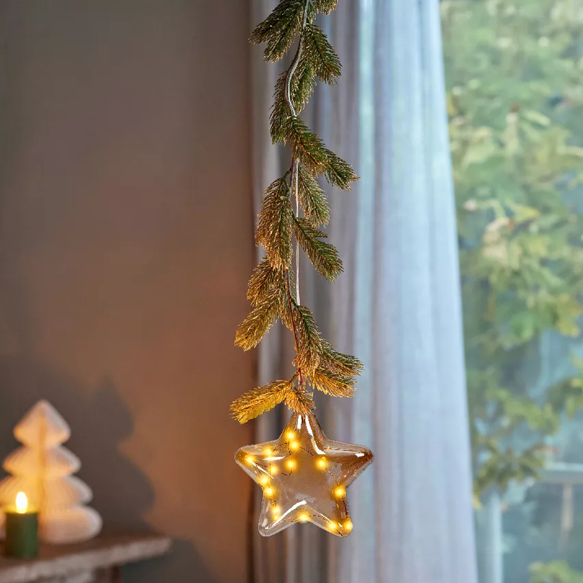 Addobbo natalizio luminoso da appendere con pile 15 LED (H20 cm) Stella Bianco caldo