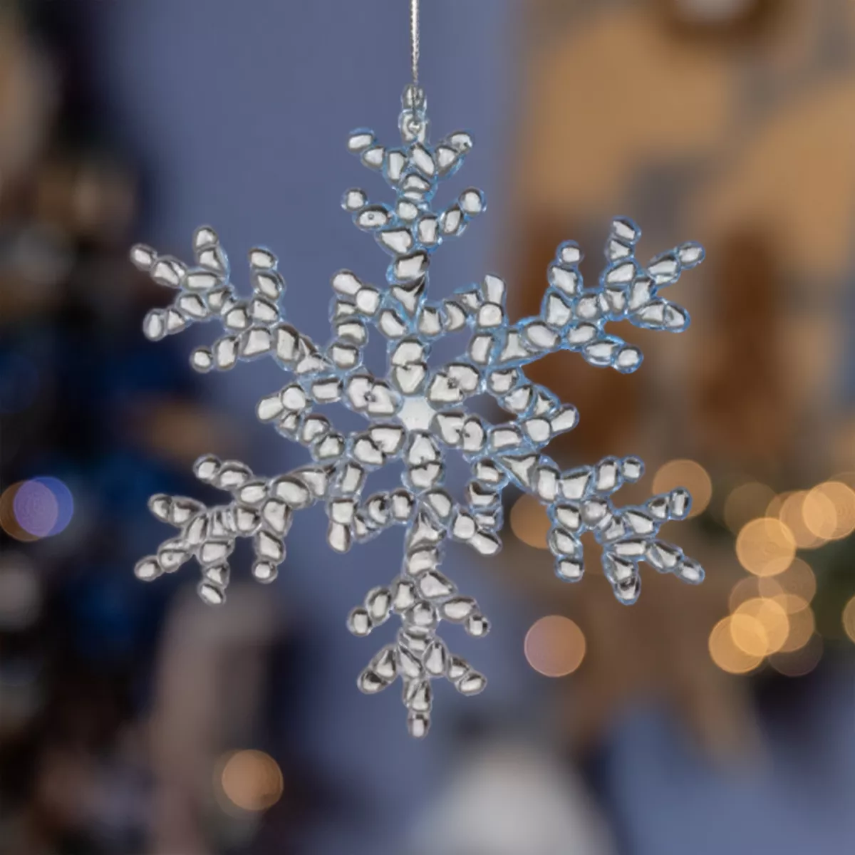 Fiocco di Natale da appendere (H15 cm) Ghiacciato Trasparente azzurro cielo