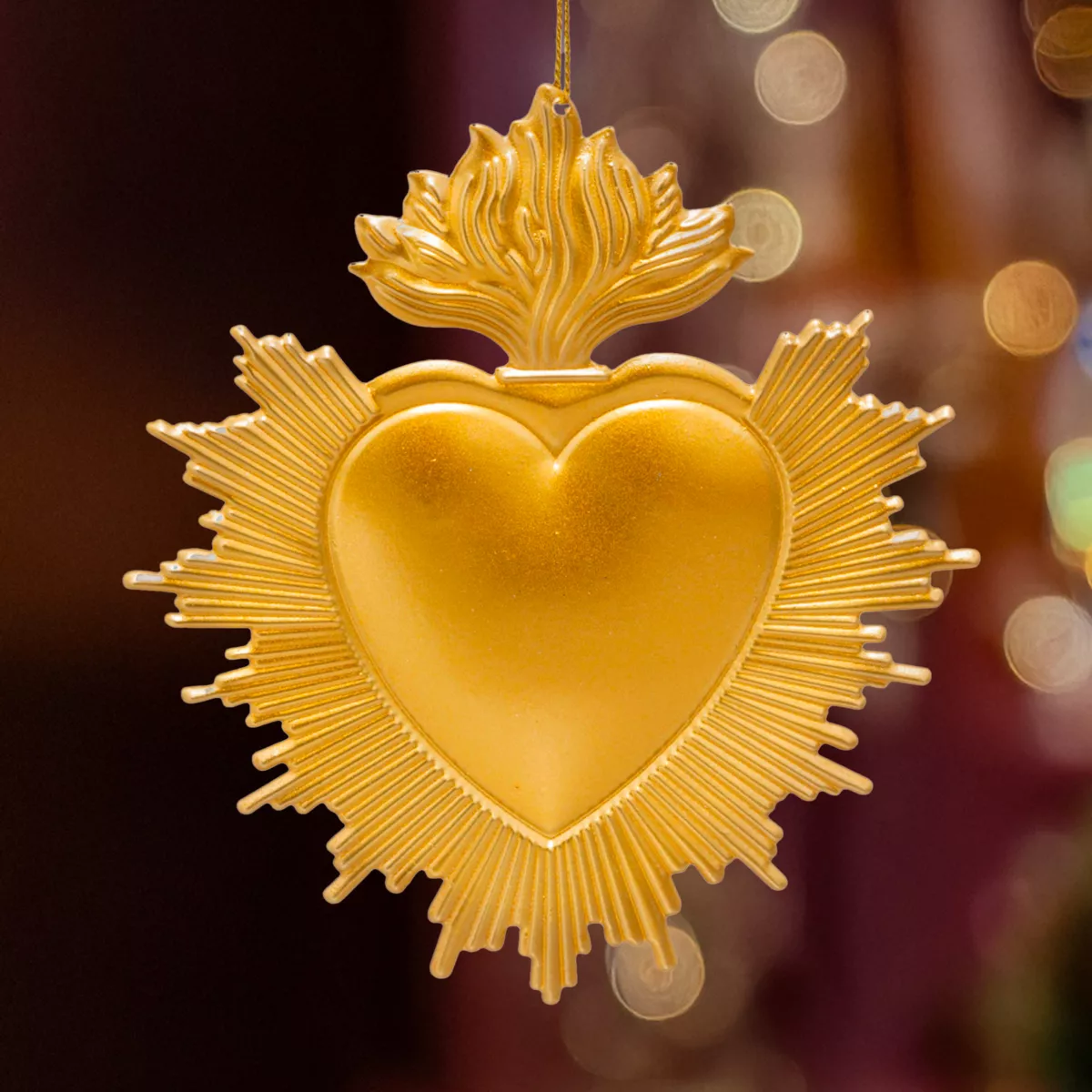 Suspension de Noël en métal (H14 cm) Cœur Exvoto Doré