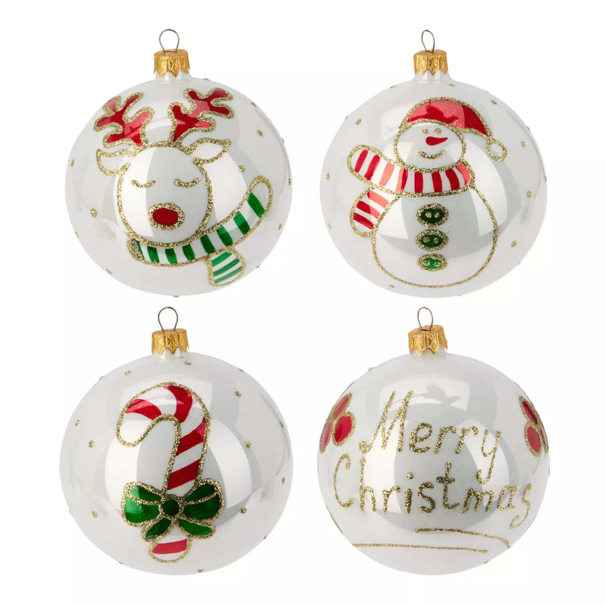 Set di 6 palline di Natale in vetro (D100 mm) Tenerezze Bianco perlato
