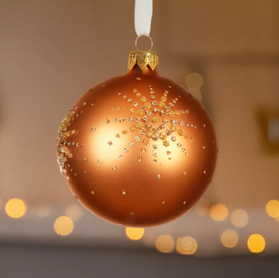 Lot de 6 boules de Noël en verre (D80 mm) Diamond star Cognac