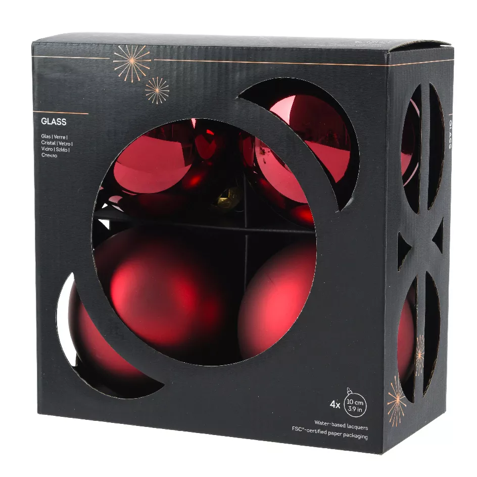 Set di 4 palline di Natale in vetro (D100 mm) Boreale Bordeaux
