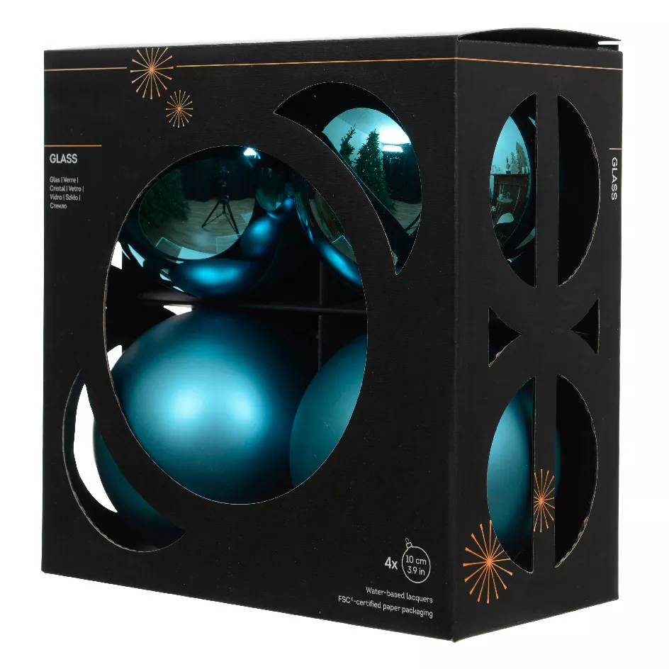 Lote de 4 Bolas de Navidad de vidrio (D100 mm) Boreal Azul brillante