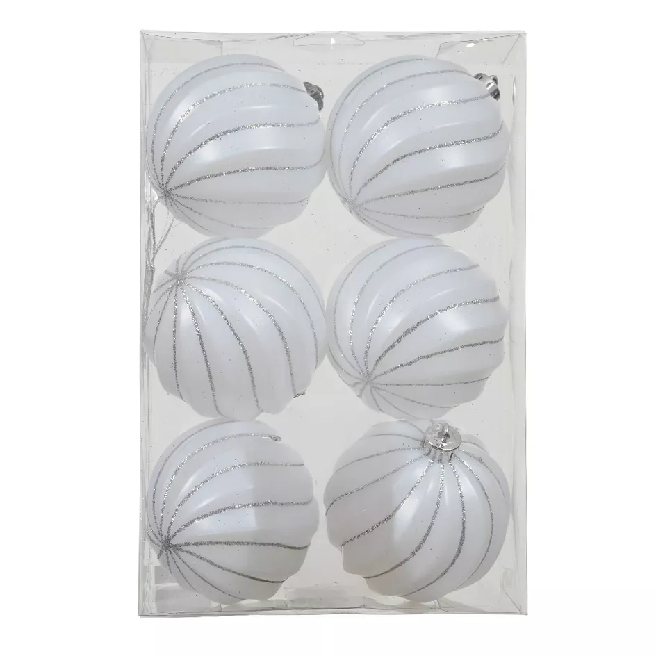 LOT DE 6  Boule polystyrene dia8cm blanc pailleté argent Glam chic