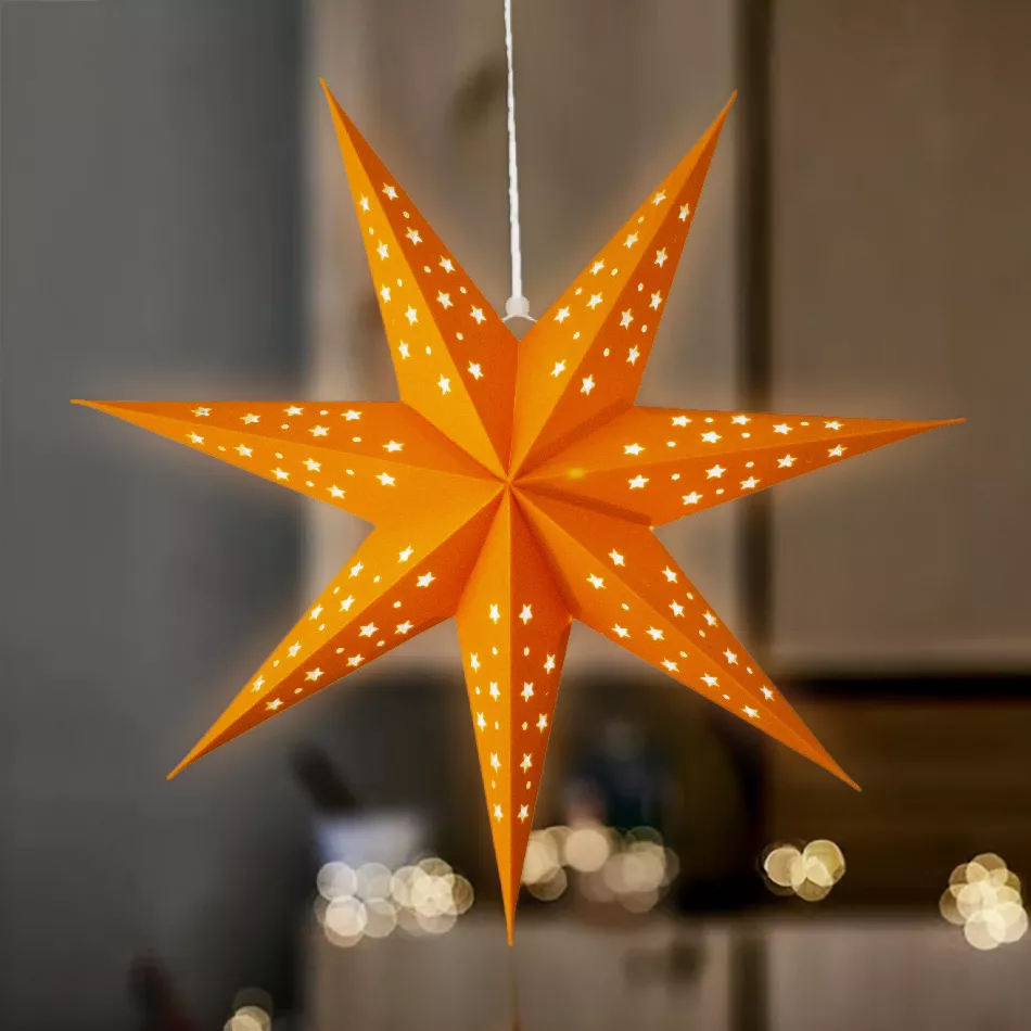 Etoile lumineuse à suspendre (H40 cm) Origami Stella Ambre et blanc chaud 