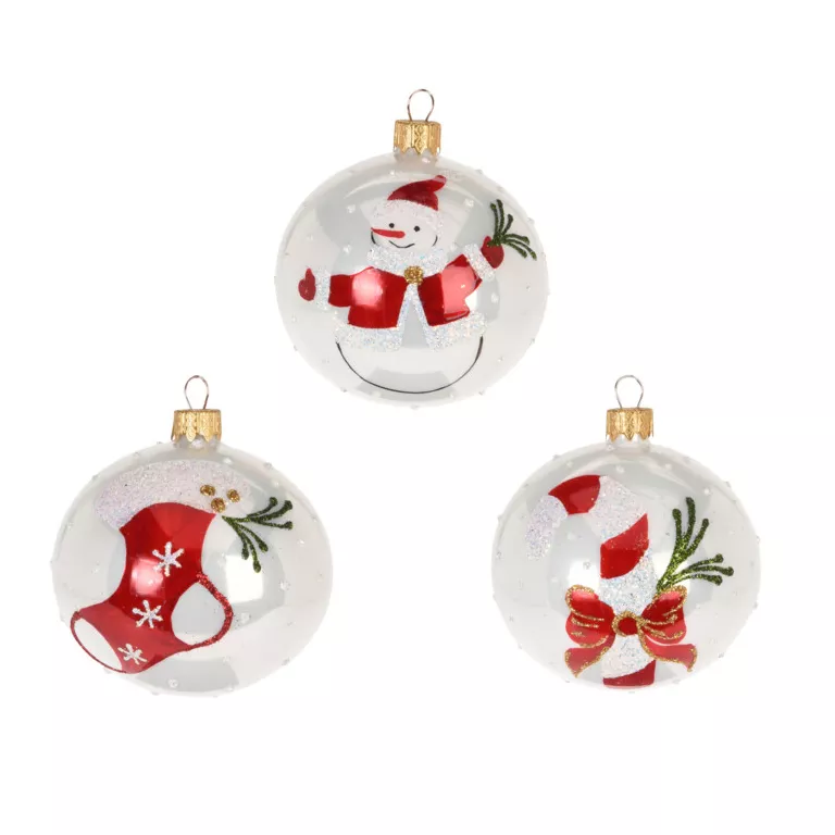 Lot de 12 boules de Noël en verre (D80 mm) Noël Tradition Blanc nacré
