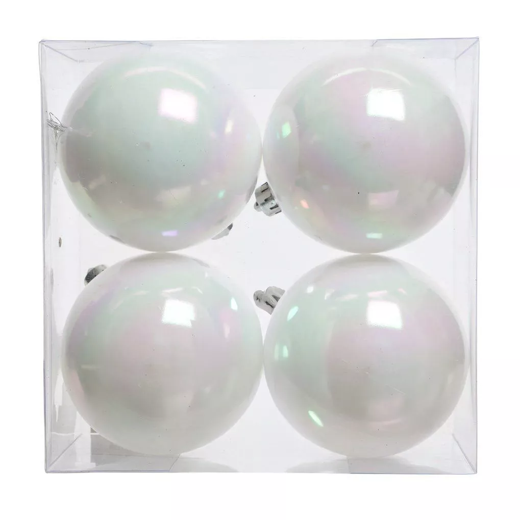 Lot de 4 boules de Noël (D100 mm) Aravis Blanc irisé