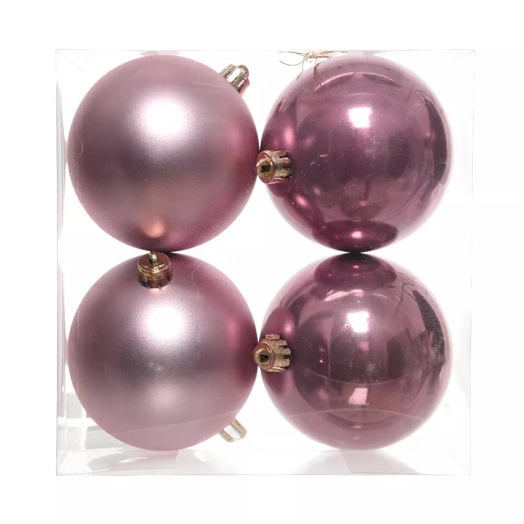 Lot de 4 boules de Noël (D100 mm) Aravis Vieux rose