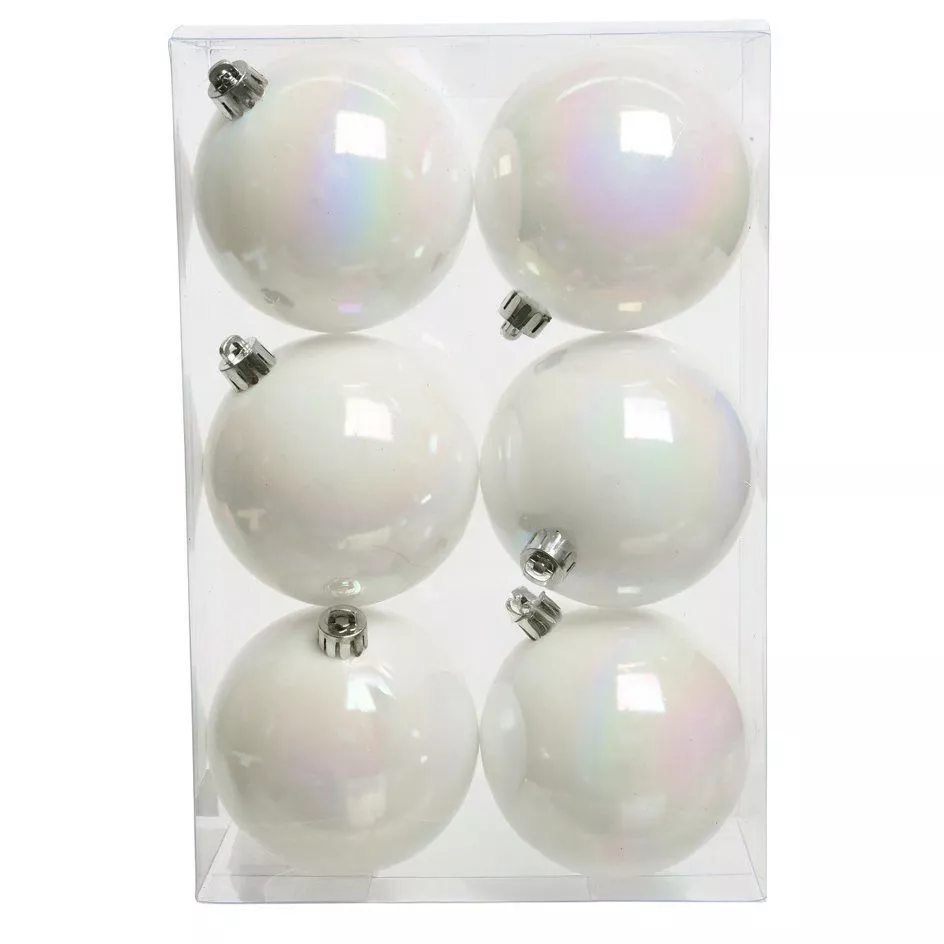 Lot de 6 boules de Noël (D80 mm) Aravis Blanc irisé