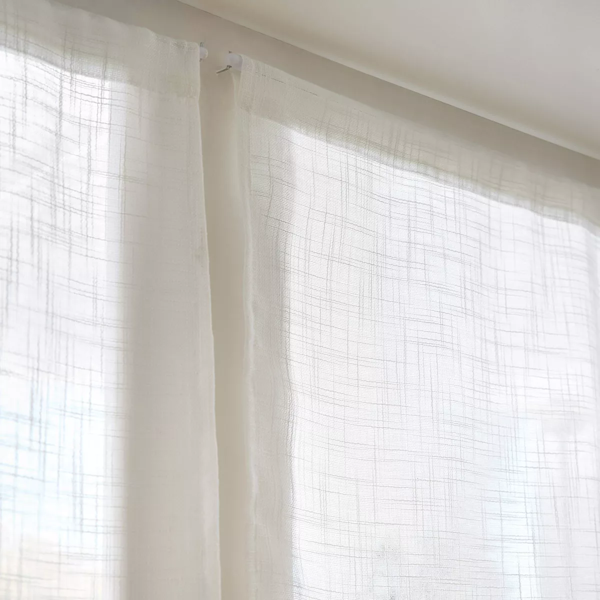 Paire de voilages passe-tringle effet lin (60 x 90 cm) Robin Blanc